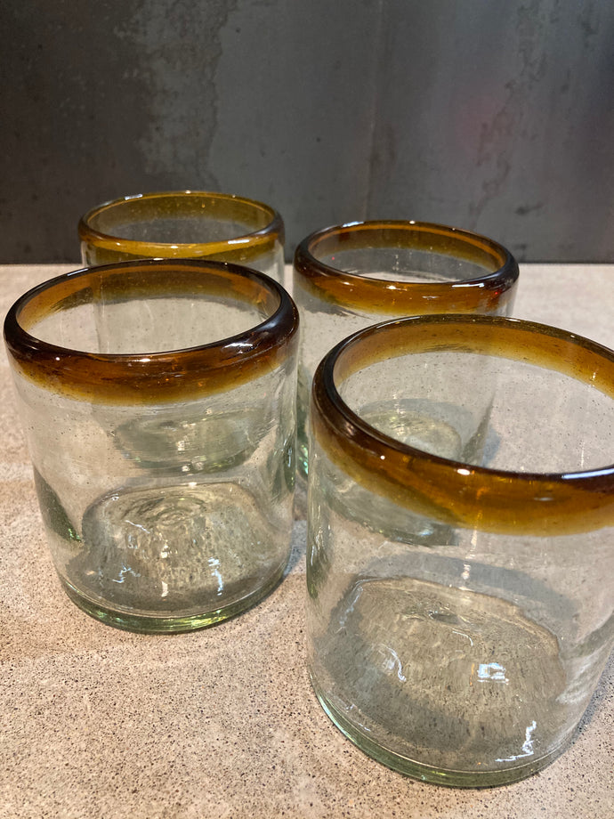 11oz Amber Rim Handblown Glass